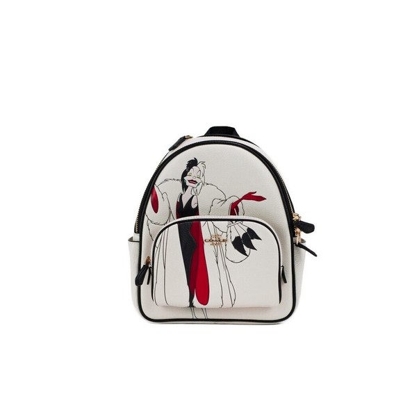 COACH Disney Cruella Motif Mini Pebbled Leather Court Backpack Bag